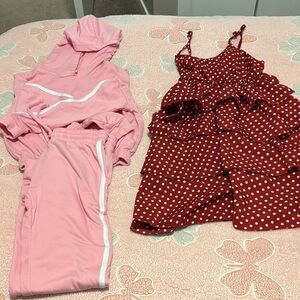 Pink Tracksuit and Red Polka Dot Dress